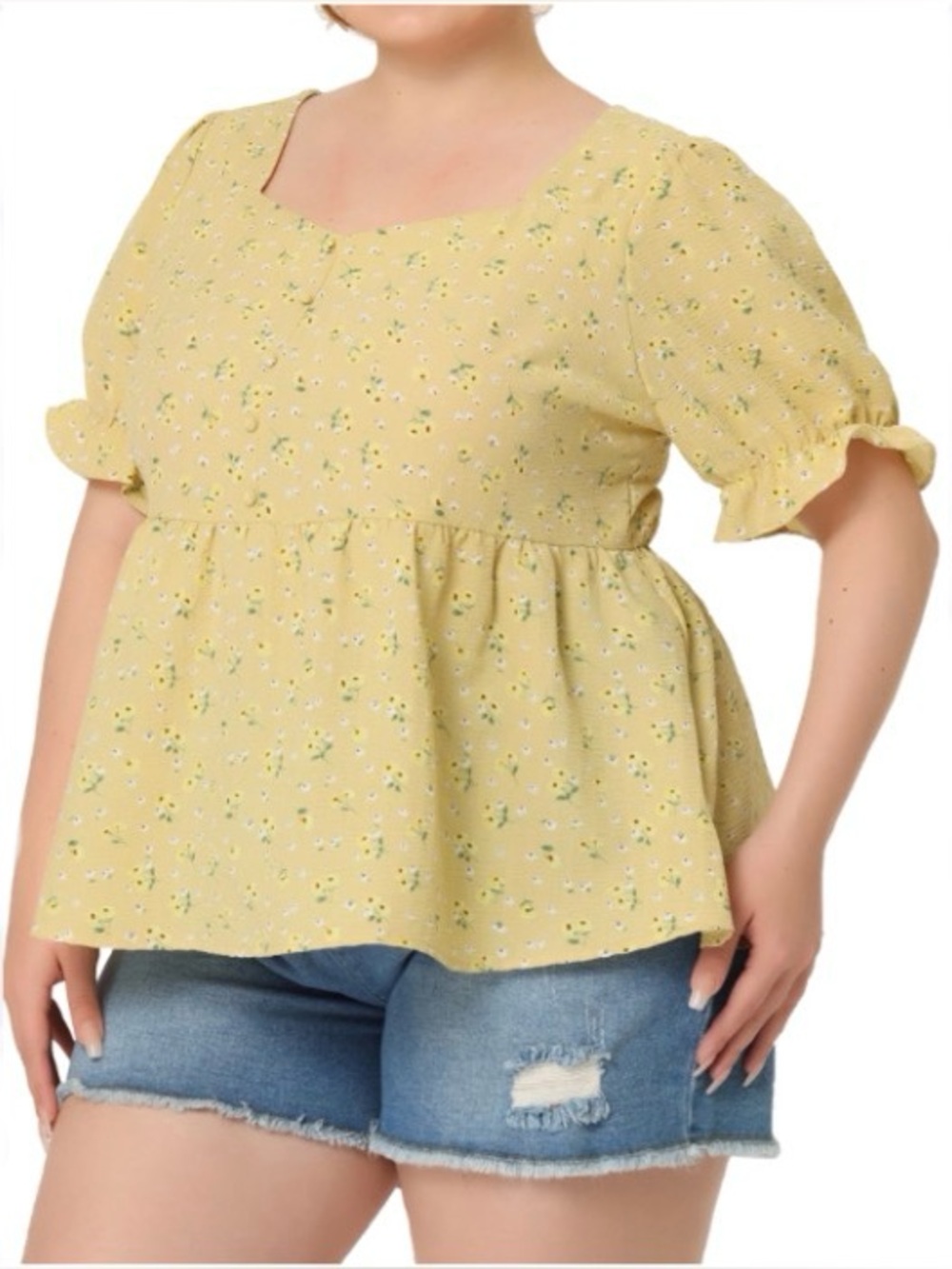 Agnes Orinda Plus Size Floral Babydoll Peplum Waist Short Sleeve Blouses Size 1X